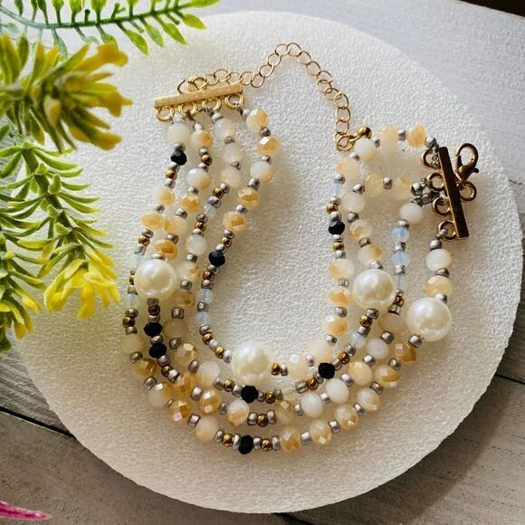 Pearl and Glass Bead 4 Strand Bracelet - Picture 1 of 4